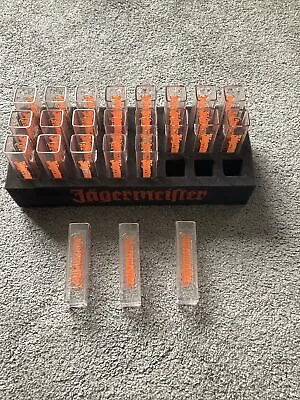 24 X Jagermeister Shot Glasses Brand New Polycarbonate In Unique Jäger Case • £25