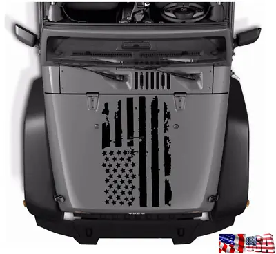 1X Distressed USA Flag Graphics Hood Vinyl Sticker Decal Car Bonnet Totem Black • $18.32