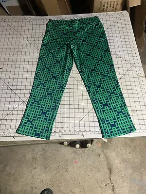 Mud Pie Women’s Size Small Navy/Green Graphic Print Ankle Pants Pull On B287 • $17.53