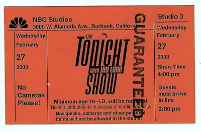 Billy Ray & Miley Cyrus 2/27/08 Tonight Show With Jay Leno Rare Ticket Stub! • $9.59