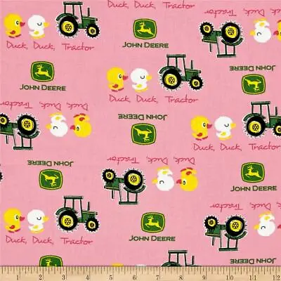 $6.75 • Buy JOHN DEERE Duck Duck Tractor Pink Sewing  Quilting Cotton Fabric FQ