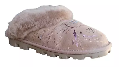 New Ugg Coquette Gold Burst Beachwwood Suede Sheepskin Slippers Size 8 9 • $139.99