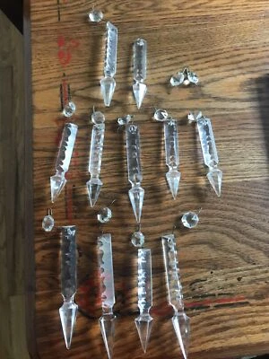 $45 • Buy Vintage Spear Prism Gothic Crystal Lamp Chandaleir Parts Lot Of 11