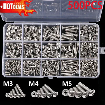 500pcs Allen Bolts And Nuts Assorted Set Stainless Steel Button Head Hex Screws • £7.79