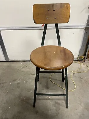 Vintage Pollard Bros Industrial Shop Stool With Back Made In Chicago Illinois • $120