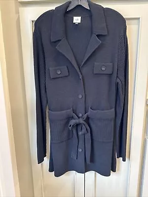 CABI Jackie Cardigan Womens Black Belted Knit Button Front Jacket Large NWOT • $20