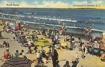 Beach Scene Manasquan Beach New Jersey NJ Linen 1943 Postcard • $11.95