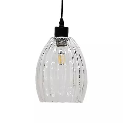 Modern Fluted Glass Easy Fit Pendant Shade Ceiling Lightshade • £16.99
