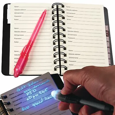 Spy Invisible Ink Pen UV Light With Password Book Security Secret Hidden Message • £10.95