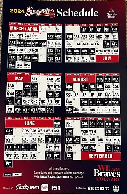 2024 Atlanta Braves Magnetic Schedule SGA (FREE Shipping) • $6.50