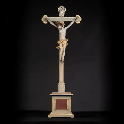 $1385 • Buy 43  Altar Crucifix | Antique Wooden Church Cross 19th Cen | Jesus Christ 1800s _