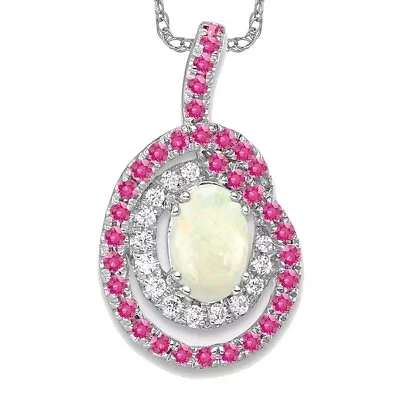 14K White Gold Pink Tourmaline Opal Diamond Floating Open Chain Slide Gemston... • $714