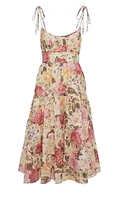 ZIMMERMANN Honour Linen Lemon Floral Tie Dress Corset - Size 1 AU • $258.41