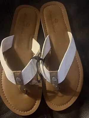 Tommy Bahama Flip Flop Sandals Sz 9 Tan Slip On Exc Cond. Very Elegant Wt Dress • $16.99