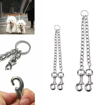 2 Way 2 Pet Dogs Lead Chain Leash Double Dog Puppy Coupler Twin Walking Safety • £6.78