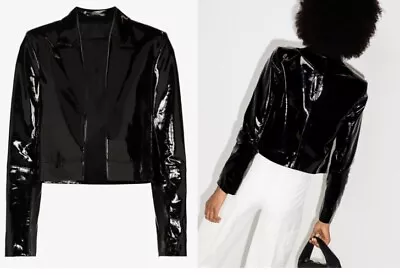 RTA Wynn Cropped Leather Blazer Medium Glossy Black Sold Out Online Stunning • $199