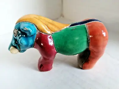 SIGNED Raku Wart Hog Art Pottery VGC Handcrafted Vivid Colours S Africa • £18