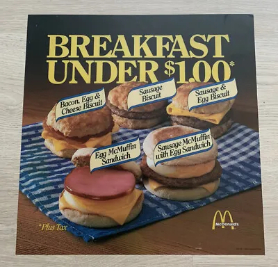 Vintage McDonald’s 1985 Breakfast Under $1.00 McMuffin Biscuit Translite Sign • $29.99