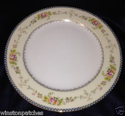 Meito China V2144 Dinner Plate 9 7/8  Blue & Yellow Border Floral Sprays Gold • $39.99