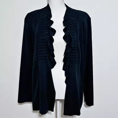 Ming Wang Size L Open Front Cardigan Pleated Ruffle Drape Front Black • $37