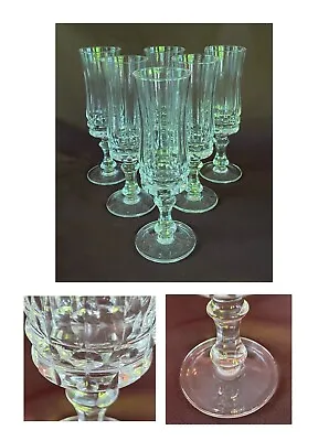 VINTAGE Champagne Flutes 8 Oz. Clear Vertical Cuts Spool Stem 6-Piece Set • $36.88