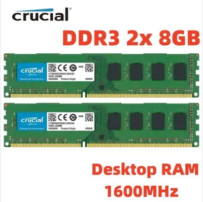 CRUCIAL DDR3 8GB 16GB 32GB 1600 MHz PC3-12800 Desktop Memory RAM 240Pin DIMM • £17.40