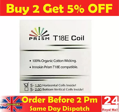 Genuine Innokin T18E Coils T22E Innokin Prism Coil Head 1.5 2.0 1.7Ohm Pack Of 5 • £3.95