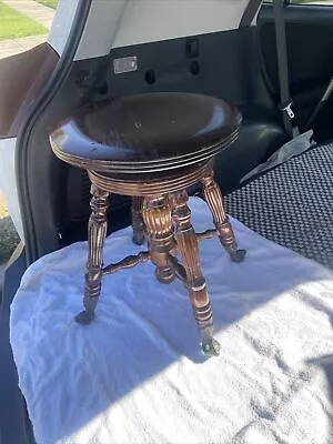 Vintage Clawfoot Adjustable Piano Stool Very Nice Condition.Green Original Glass • $149.97