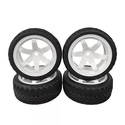 4x 1:10 RC On-road Car Plastic Wheel 12mm Hex And Rubber Tyre For HSP HPI Tamiya • £10.29