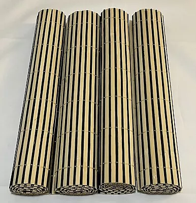 Bamboo Placemats Set Of 4 Stick Wood Natural 12” X 17” Black/Tan Boho • $14