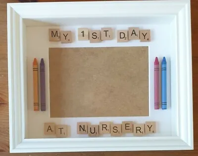 Personalised My First Day At NURSERY Photo Box Frame Scrabble Letters LOVELY! • £18.50