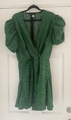AX Paris Green Leopard Print Skater Dress Size 14 • £14.99