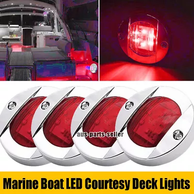 4x Round Marine Boat LED Stern Lights Cabin Deck Courtesy Light Waterproof Red • $13.98