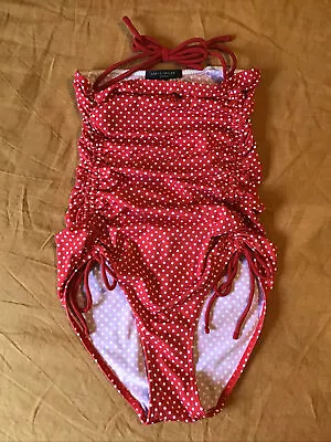 Vintage 50s Retro Style Laura Ashley Swimsuit Red Polka Dot Bandeau Halter 8 • £7.50