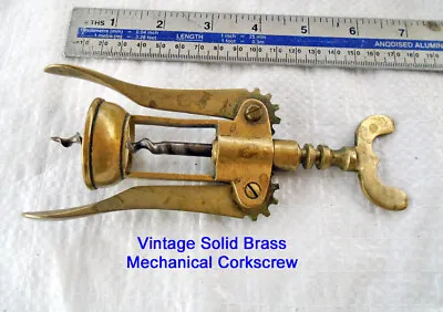 £4 • Buy Vintage Solid Brass Double Lever Mechanical Corkscrew Breweriana