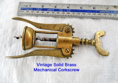 £4 • Buy Vintage Solid Brass Double Lever Mechanical Corkscrew Breweriana