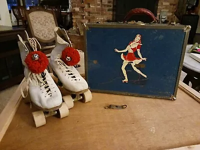 Vintage Retro 40s 50s Roller Skate Metal Carrying Case & Skates • $59.99