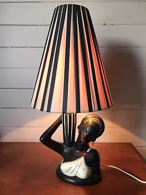 Vintage Barsony Pottery Black Lady Lamp Original Shade HL-48 • $950