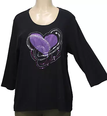 Quacker Factory Women's Top 3/4 Sleeve Black Size L • $16