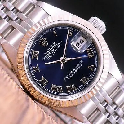 Rolex 69174 DateJust Blue Roman Dial Steel 26mm Ladies Watch • $6265.98