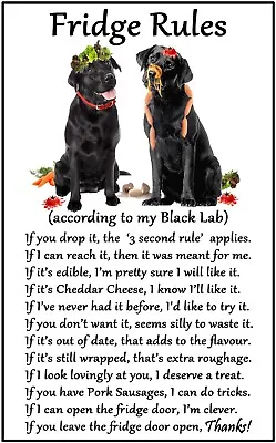 Labrador Black Dog Gift - Large Fridge Rules Flexible Magnet 6  X 4   • £7.95