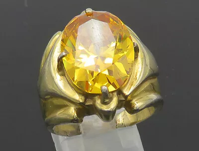 925 Silver - Vintage Citrine Gold Plated Heavy Cocktail Ring Sz 9 - RG21009 • $76.76