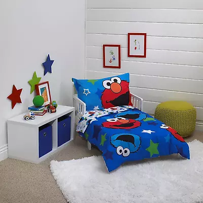 Awesome Buds Elmo/Cookie Monster 4 Piece Toddler Bed Set Blue/Red/Green 4 Piec • $125.28
