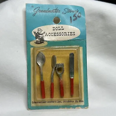 Vtg Grandmother Stovers Metal Kitchen Red Handle Utensils Miniature Dollhouse • $9.99