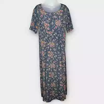 EXPRESS Vintage Blue Floral Tie Back Short Sleeve Flowy Maxi Dress Size 13/14 • $39