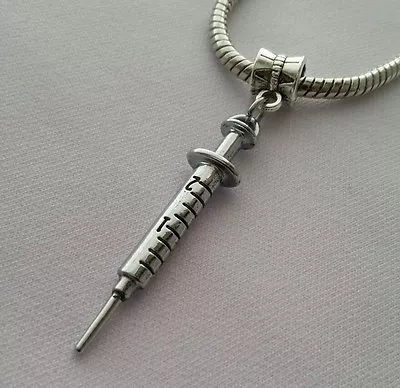 Syringe Needle Medical Medication Tool Dangle Charm For European Style Bracelet • $10.95