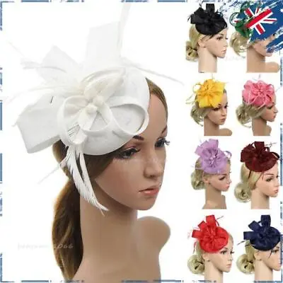 $15.69 • Buy Ladies Royal Ascot Race Feather Hair Fascinator Hat Headband Clip Wedding Bridal