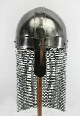 Medieval Old War Helmet In Steel Finish With Chainmail Curtain (without Stand) • $125