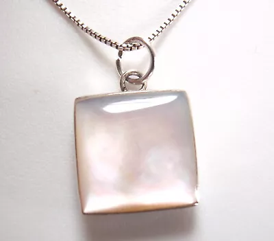 Mother Of Pearl 925 Sterling Silver Square Pendant • $10.99