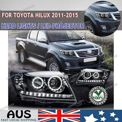 Pair Black LED HALO Projector Angel Eyes Head Lights For Toyota HILUX 2011-2015 • $270